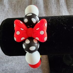 Disney Like Red and Black Polka Dot Bow Bracelet